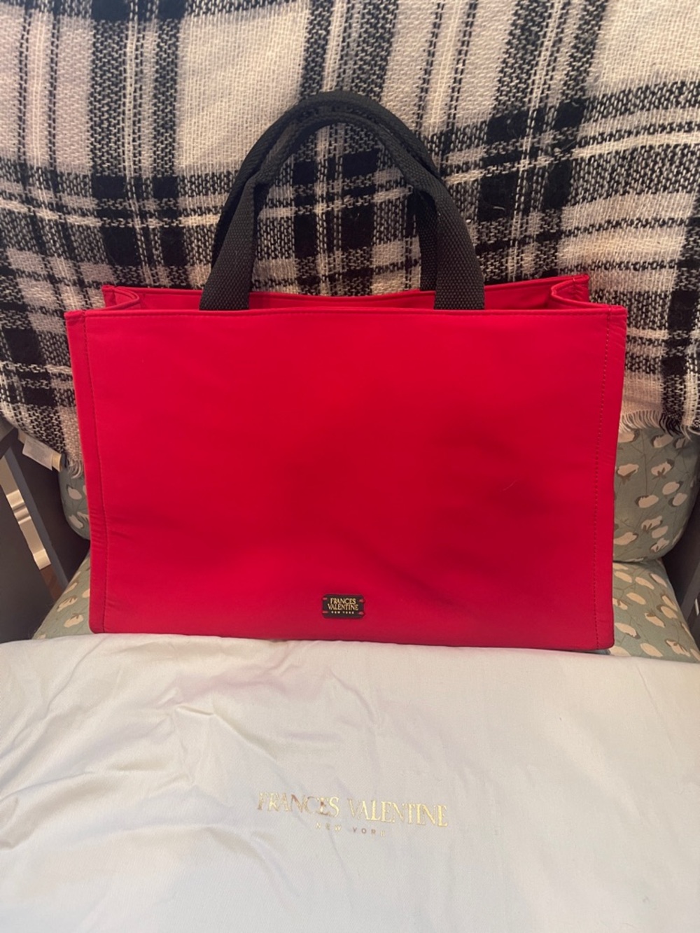 Frances Valentine Kate Bright Red Tote with Black Handles